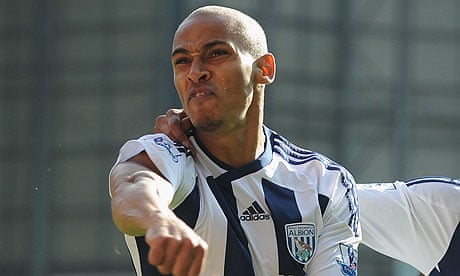 Peter Odemwingie celebrates scoring for West Brom against Wolves