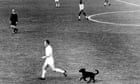 England's Ray Wilson is chased by Bi the dog, before the pup caught up with Jimmy Greaves