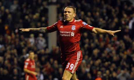 Liverpool's Craig Bellamy celebrates after scoring against Newcastle United at Anfield.