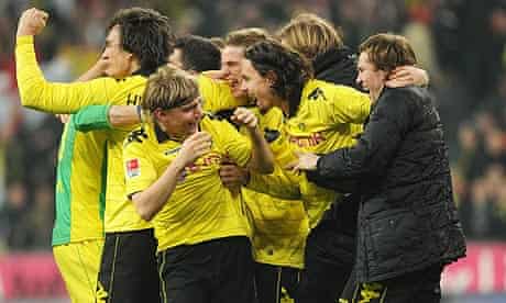 Borussia Dortmund celebrate after their 3-1 victory over Bayern Munich