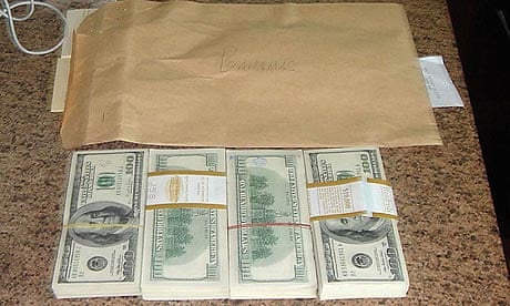 Undated handout photo showing money which a Caribbean football official says he was offered 