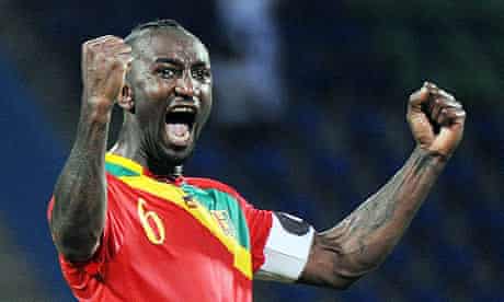 Guinea's Kamil Zayatte celebrates his side's equaliser against Ghana at the Africa Cup of Nations