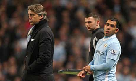 Carlos Tevez Roberto Mancini Manchester City