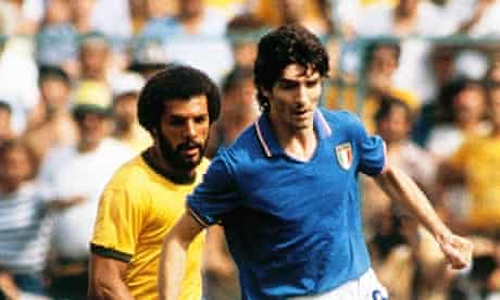 Italy's Paolo Rossi with Júnior of Brazil