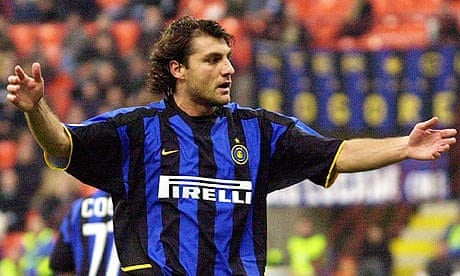 Christian Vieri in action for Internationale against Newcastle United at San Siro in 2003