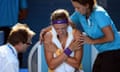 Victoria Azarenka receives treatment at the Australian Open