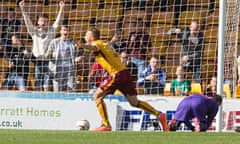 Motherwell's Lee Erwin celebrates against St Mirren in the Scottish Premiership match at Fir Park