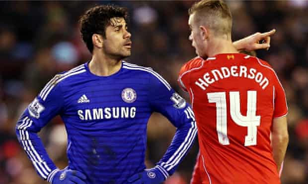 Chelsea's Diego Costa, left, and Jordan Henderson of Liverpool