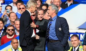 José Mourinho, left, and Arsène Wenger at Stamford Bridge, 2014