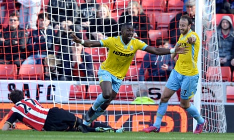 Yannick Bolasie, centre, celebrates completing his hat-trick for Crystal Palace against Sunderland.