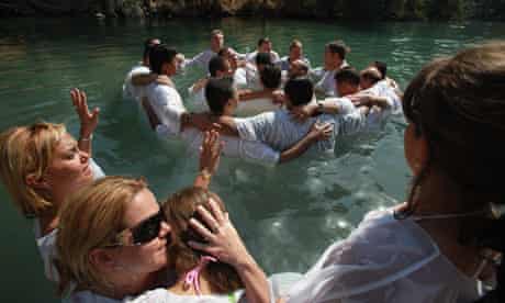 Brazilian Christian Pilgrims Baptised River Jordan