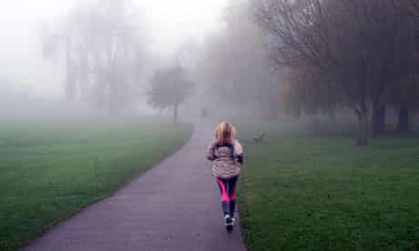 fog woman jogging Hampstead Heath