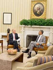 President Obama and Vice-president Biden in the Oval Office, with apples