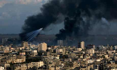 Smoke rises following an Israeli missile strike in the east of Gaza City