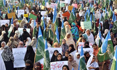 Members of the Islamic party Jamaat-i-Islami protest against the US in Lahore