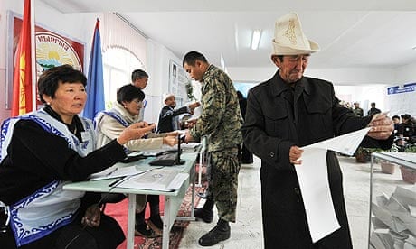 Voters at a polling station in the village of Koy-Tash, during the Kyrgyzstan election.