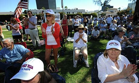 Supporters attend at a Tea Party rally in Beverly Hills, California.
