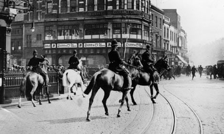 Mounted policemen quell a riot in the 1926 General Strike