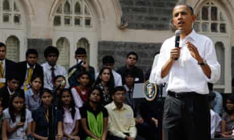 President Barack Obama meets student at St Xavier College in Mumbai