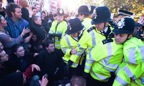 Students and police at tuition fees protest