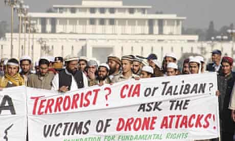 Pakistani ribesmen from Waziristan protest against US drone attacks, outside parliament in Islamabad
