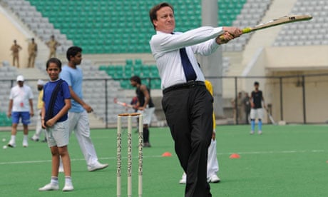 David Cameron playing cricket in India, July 2010