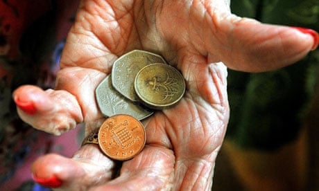 Money in the hand of a pensioner