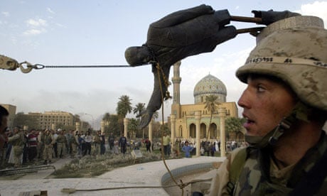 A statue of Saddam Hussein is pulled down in Baghdad