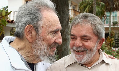 Brazilian President Luiz Inacio Lula da Silva with Cuban leader Fidel Castro in Havana