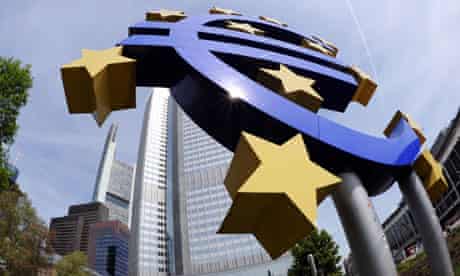 giant euro symbol outside the headquarters of the European Central Bank in Frankfurt