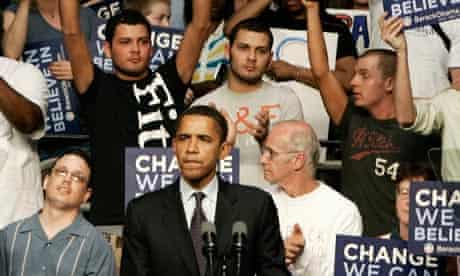 Barack Obama's election rally speech is discretely ambushed by Abercrombie & Fitch models