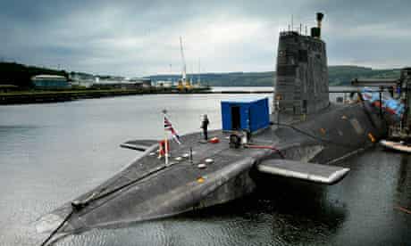 HMS Vengeance, a Trident missile nuclear submarine, at Faslane naval baseon the Clyde, Scotland