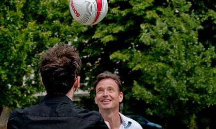 Tim Dowling and friend Andy play football