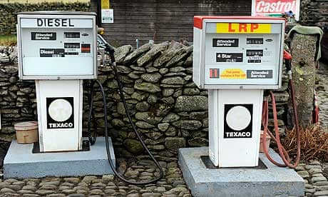 Petrol pumps at a garage - Diesel and Four Star leaded petrol