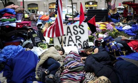 Members of Occupy Wall Street sleep in Zuccotti Park near Wall Street, New York