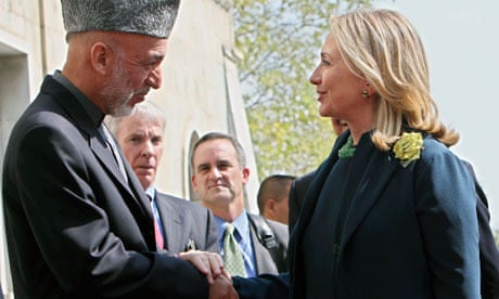 Hillary Clinton and Hamid Karzai 