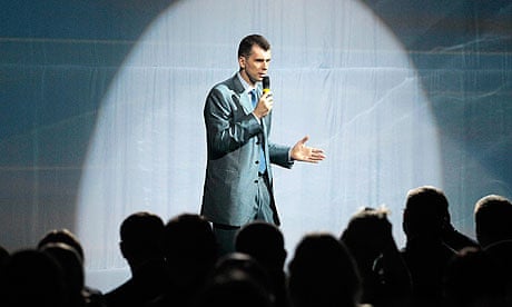Tycoon Prokhorov addresses the audience during a congress of the Right Cause party in Moscow