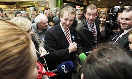 Enda Kenny meets people on a final canvas at Donaghmede shopping centre in Dublin.