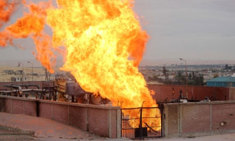 Flames rise from the gas terminal explosion on the northern Sinai peninsula.