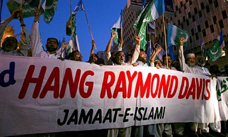 Jamaat-e-Islami party supporters hold a protest against the release of Raymond Davis, in Karachi.