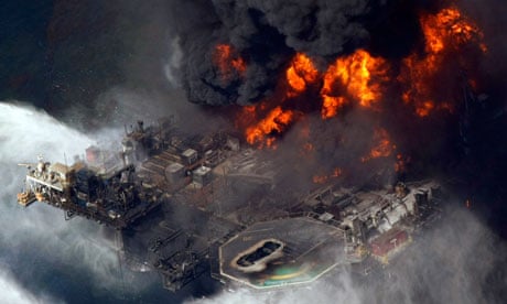 BP's Deepwater Horizon oil rig burns in the Gulf of Mexico