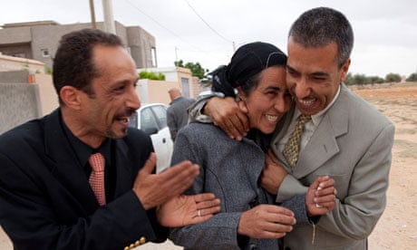 Fedia Hamdi celebrates after being released from prison last Wednesday.