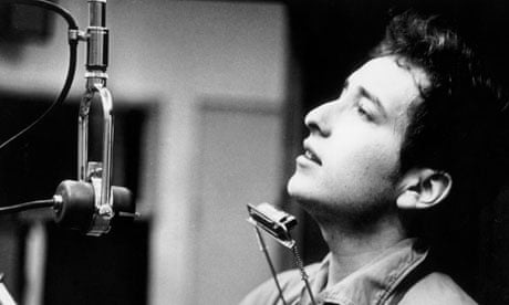 Bob Dylan recording his first album at Columbia Studio, New York City