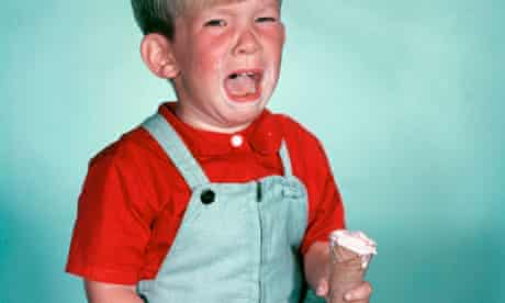 Boy Crying With Ice Cream Cone
