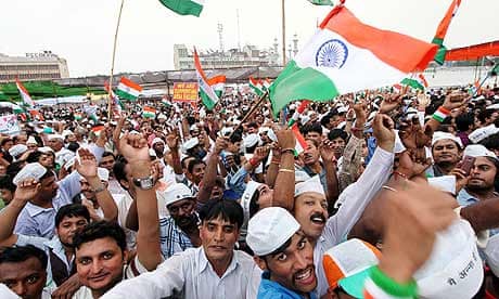 Supporters of anti-corruption activist Anna Hazare, in New Delhi.