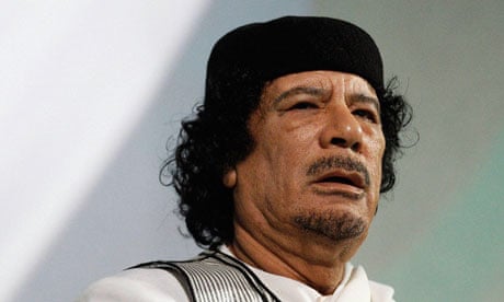 Libyan leader Muammar Gaddafi giving a speech in Rome