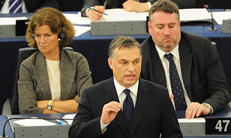 The Hungarian prime minister, Viktor Orban, at the European parliament in Strasbourg.