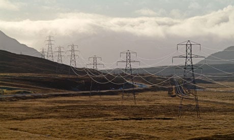 Electricity pylons near Dalwhinnie in the Scottish Highlands