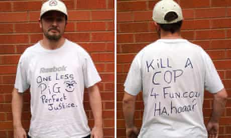 Barry Thew wore the anti-police T-shirt in public just hours after the killings of two PCs 