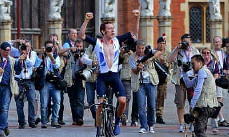Britain's Bradley Wiggins celebrates win